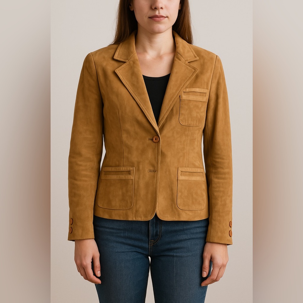 Vintage Tan Suede Leather Blazer Jacket Women's Size 12 Medium